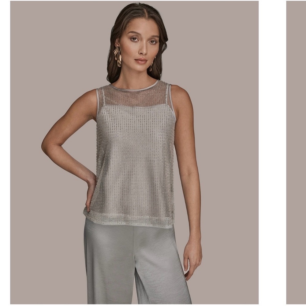 Donna Karan New York Silver Mesh beaded Blouse